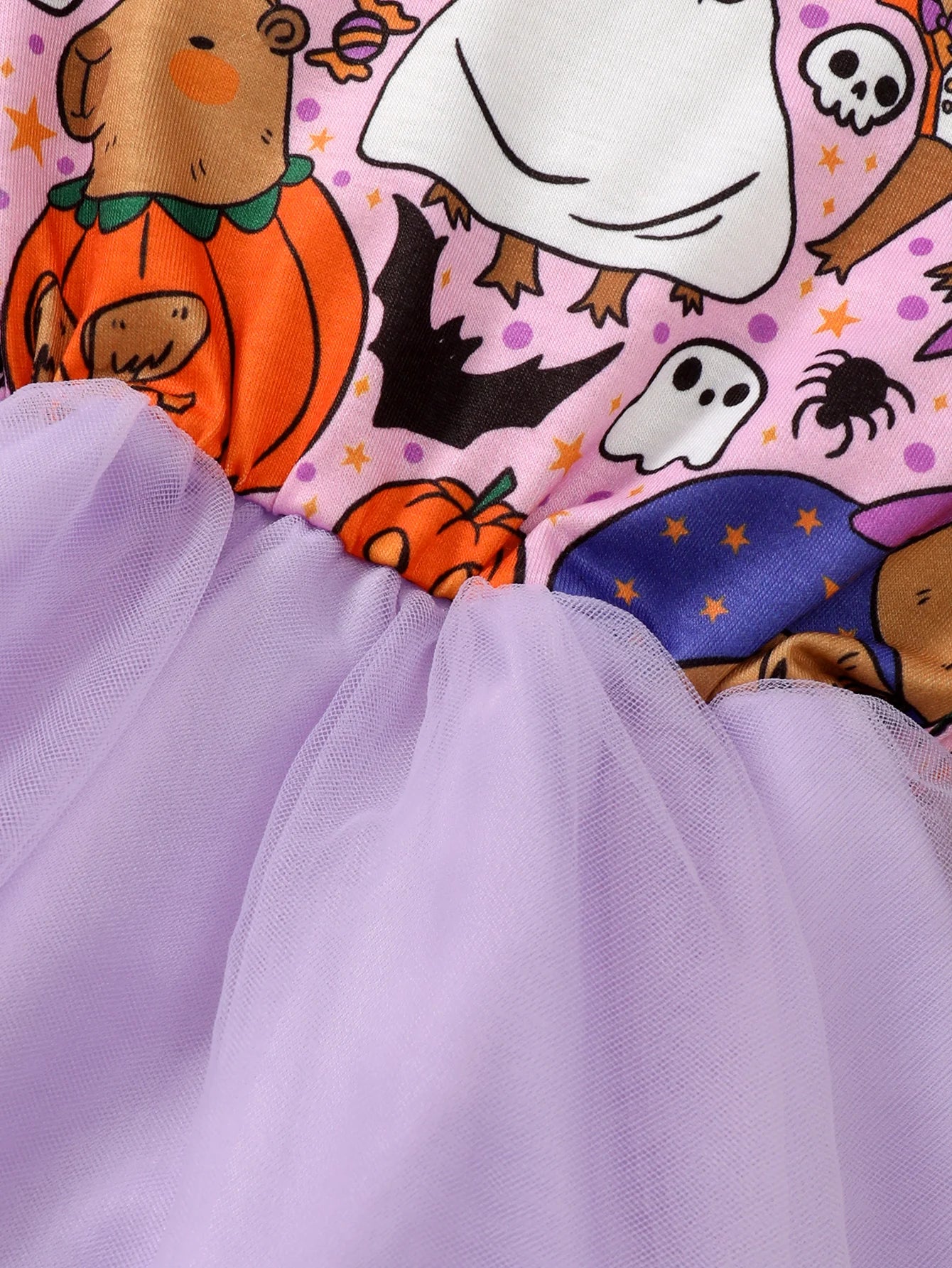 0-3 Year old Children's Girl Dress Round neck Cartoon Halloween Element  Tulle Long sleeved Dress Girl Halloween Party  Dress
