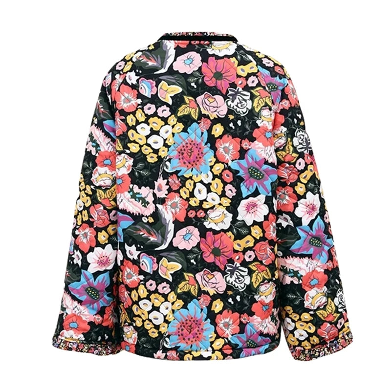 Maemukilabe Floral Print Loose Quilted Jacket .