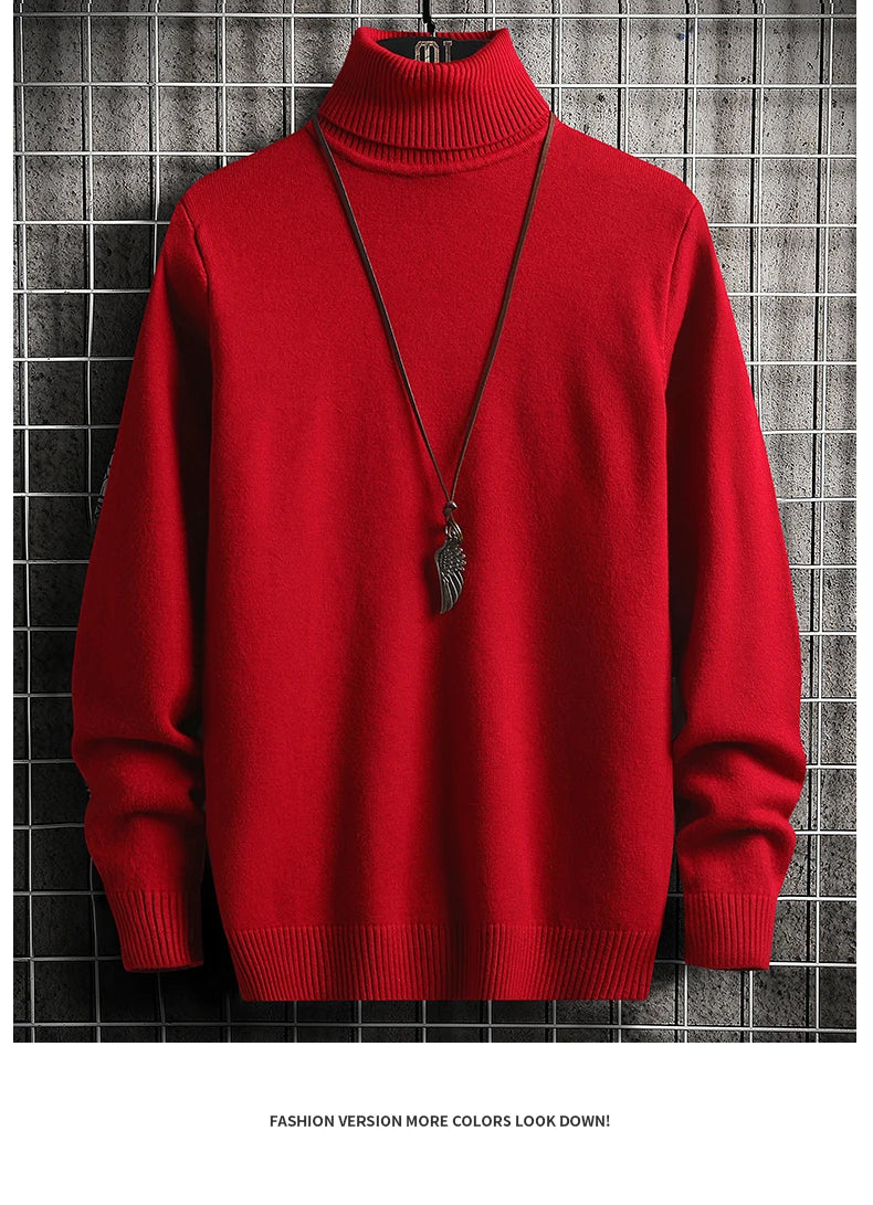 Men Pullovers Knitted Sweaters Turtleneck Solid Tops .