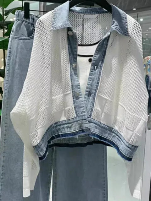 Women Clothing Streetwear Fashion Coats Patchwork Denim .