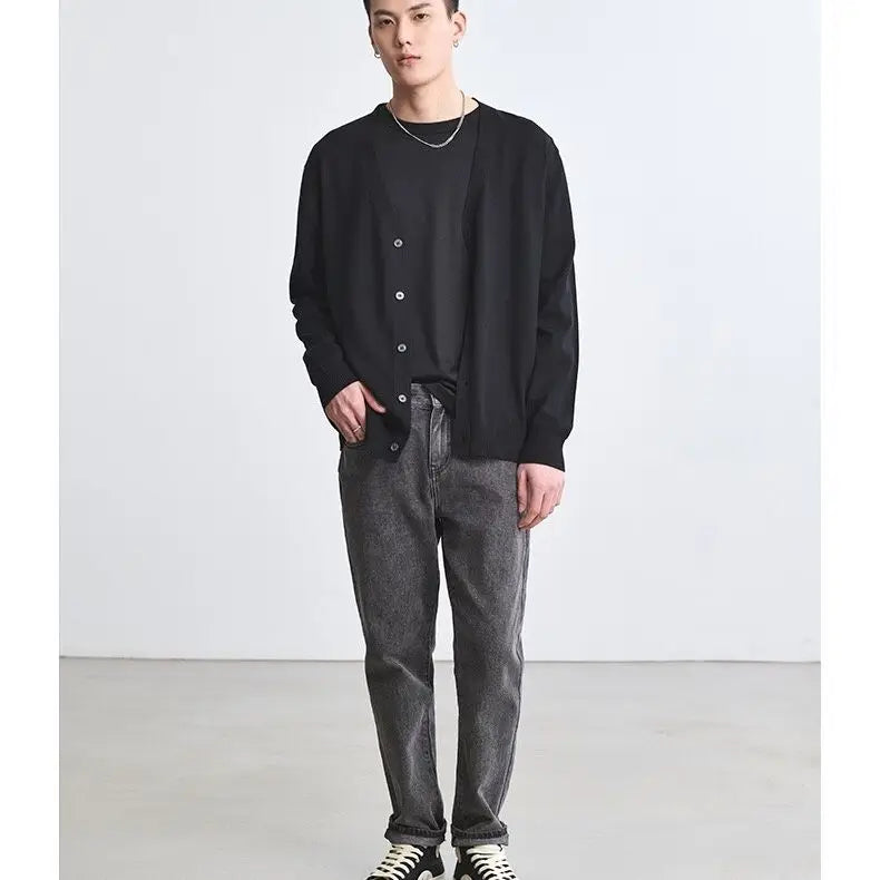 Men's Clothing Autumn Winter Long Sleeve Tops T-Shirts V-neck.