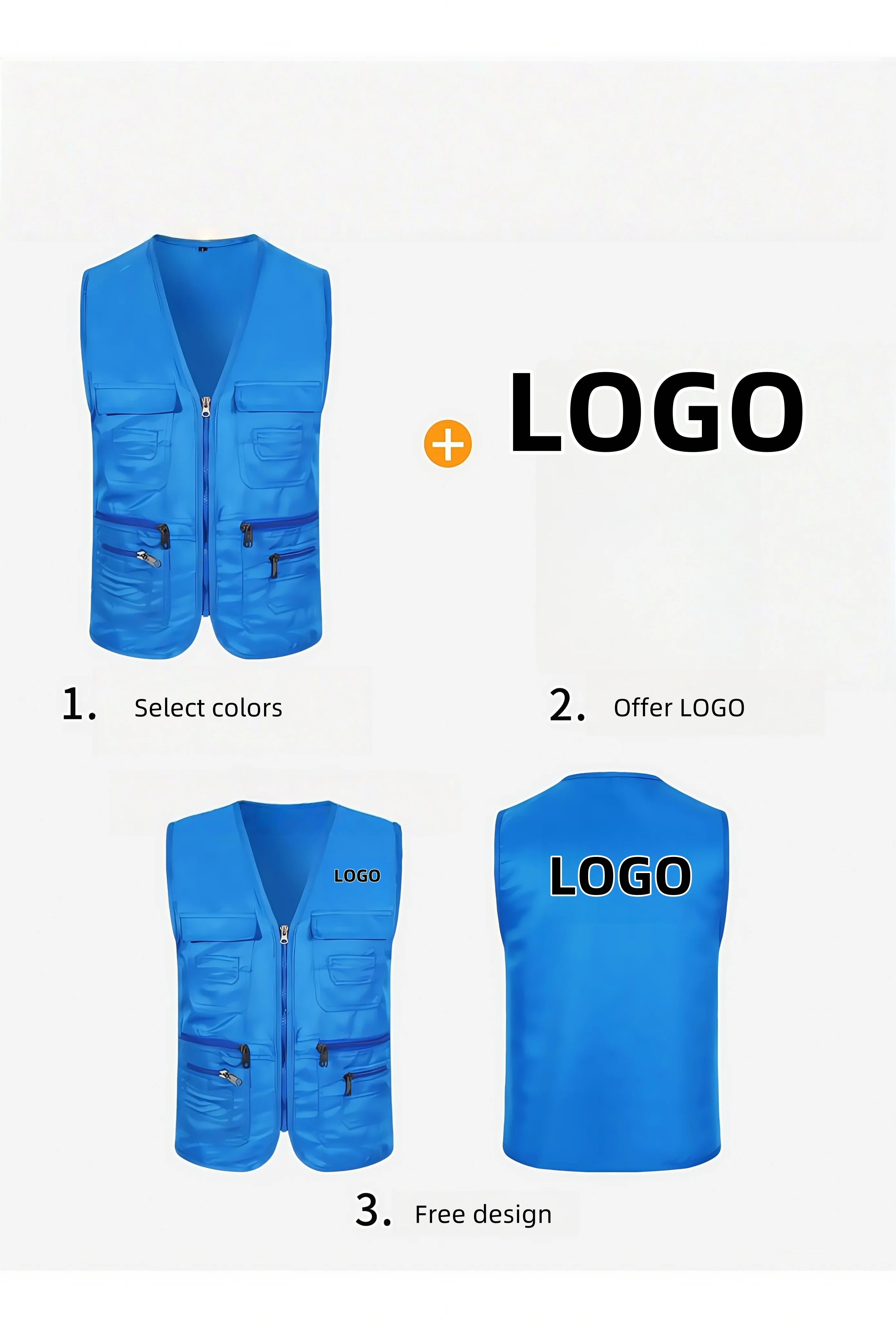 Work Clothes Vest Multi-pocket Solid Color Casual Sleeveless.
