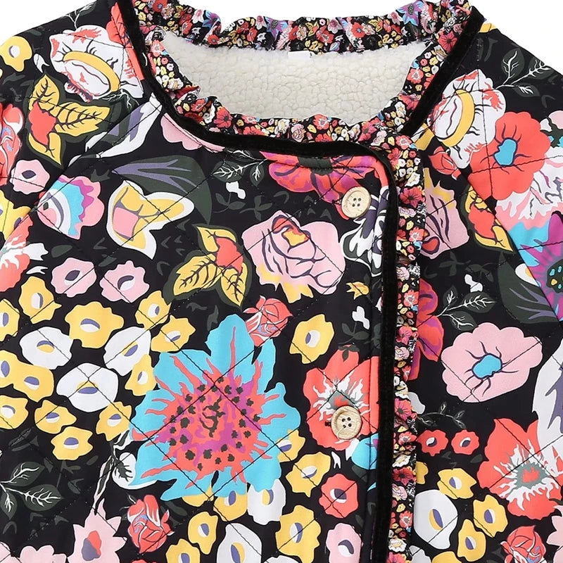 Maemukilabe Floral Print Loose Quilted Jacket .