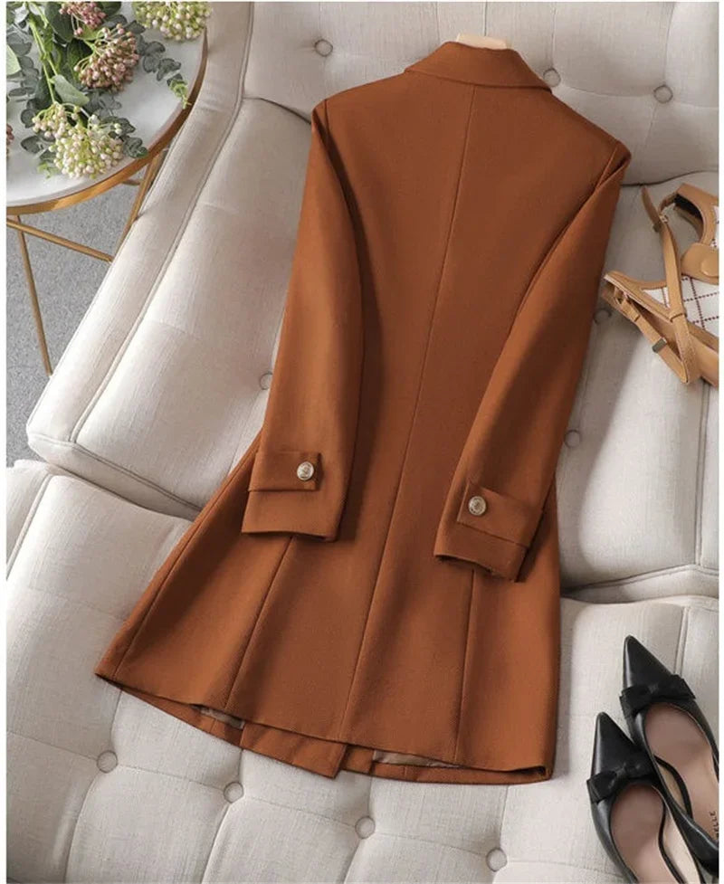 Autumn Winter Jacket Women Long Blazer Khaki Coffee Black .