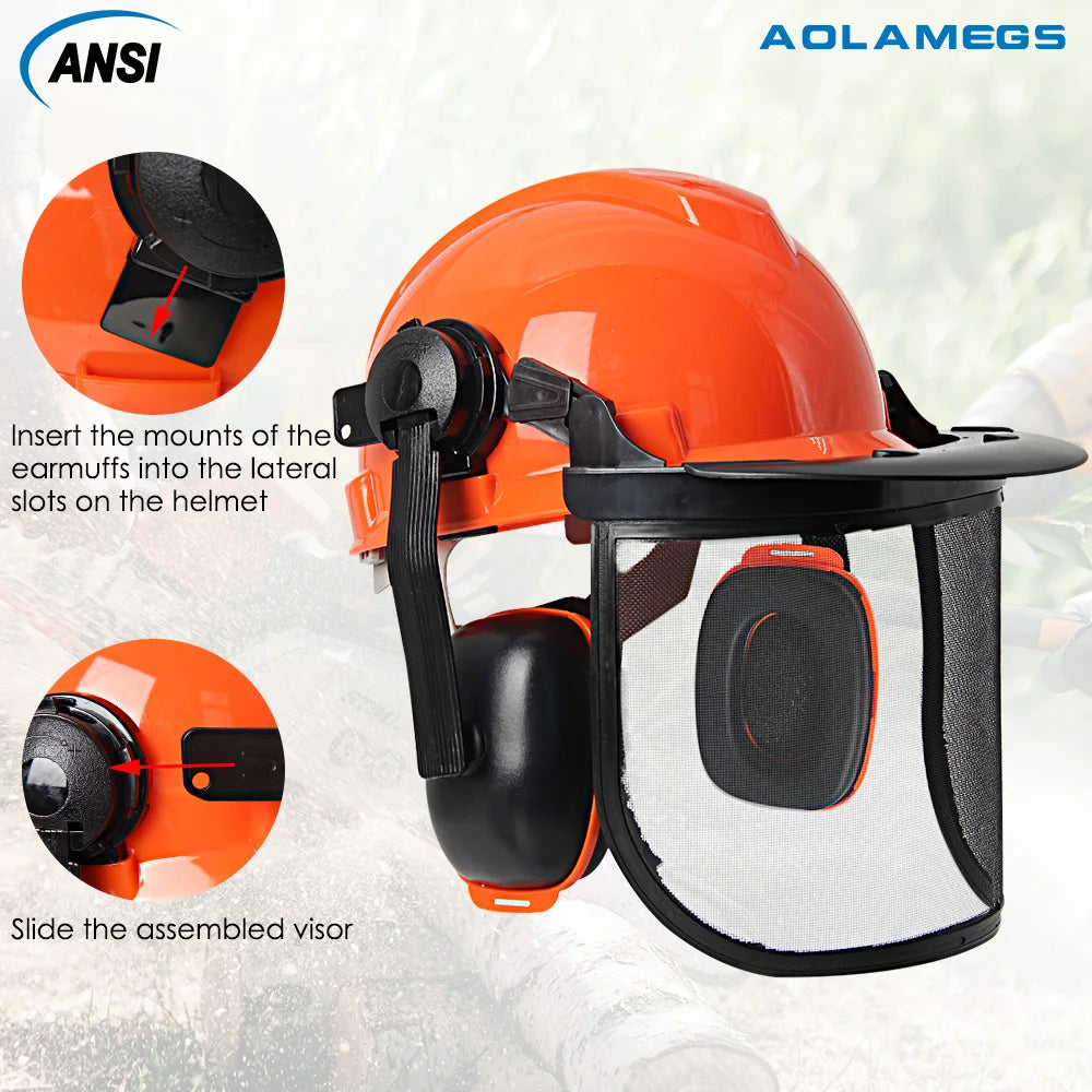 Forestry Safety Helmet Set Multifunction Protective Hard Hat Full Face.