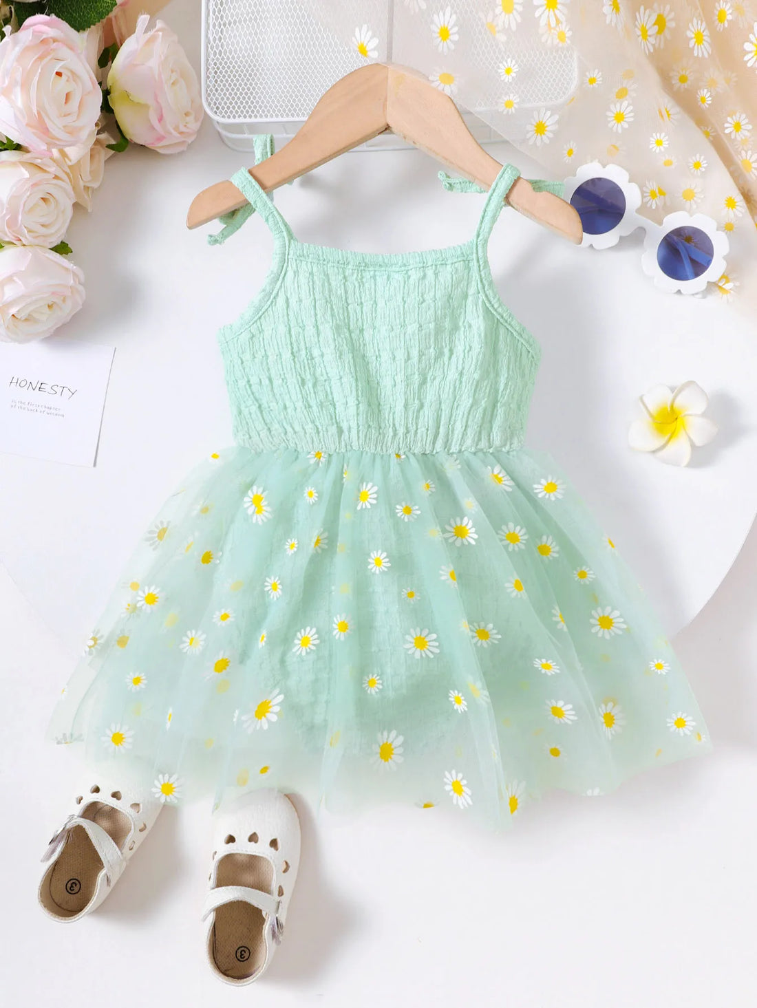 Toddler Children's Lace Up Bow Small Daisy Chiffon Bodysuit.