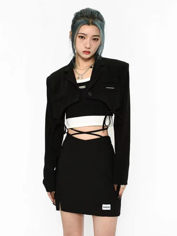 Cropped Bows Blazers for Women Y2k Clothes Harajuku Sexy High Street Coats