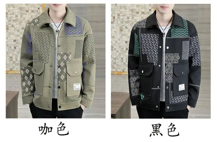 Brand Clothing Spring Autumn Men Coats Lapel Slim Print Jacket.