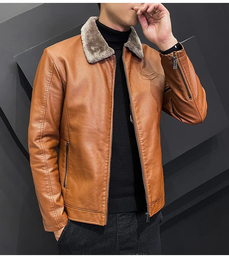 Brand Leather Jacket Men's Winter Motorcycle Clothes Leanther Jacket .