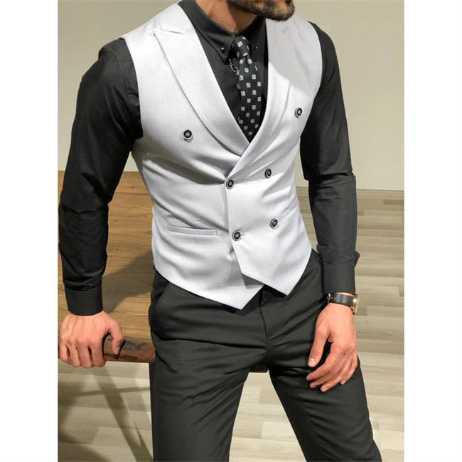 Sleeveless Men's Suit Vests with Double Breasted Slim Fit .