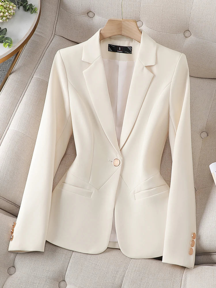 Office Ladies Formal Blazer Women Beige Coffee Black Female Work .