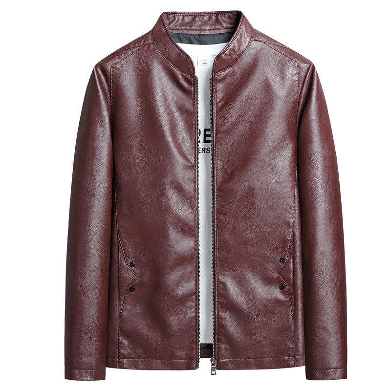 Men's Business Leather Jacket Solid Color Simple Design .