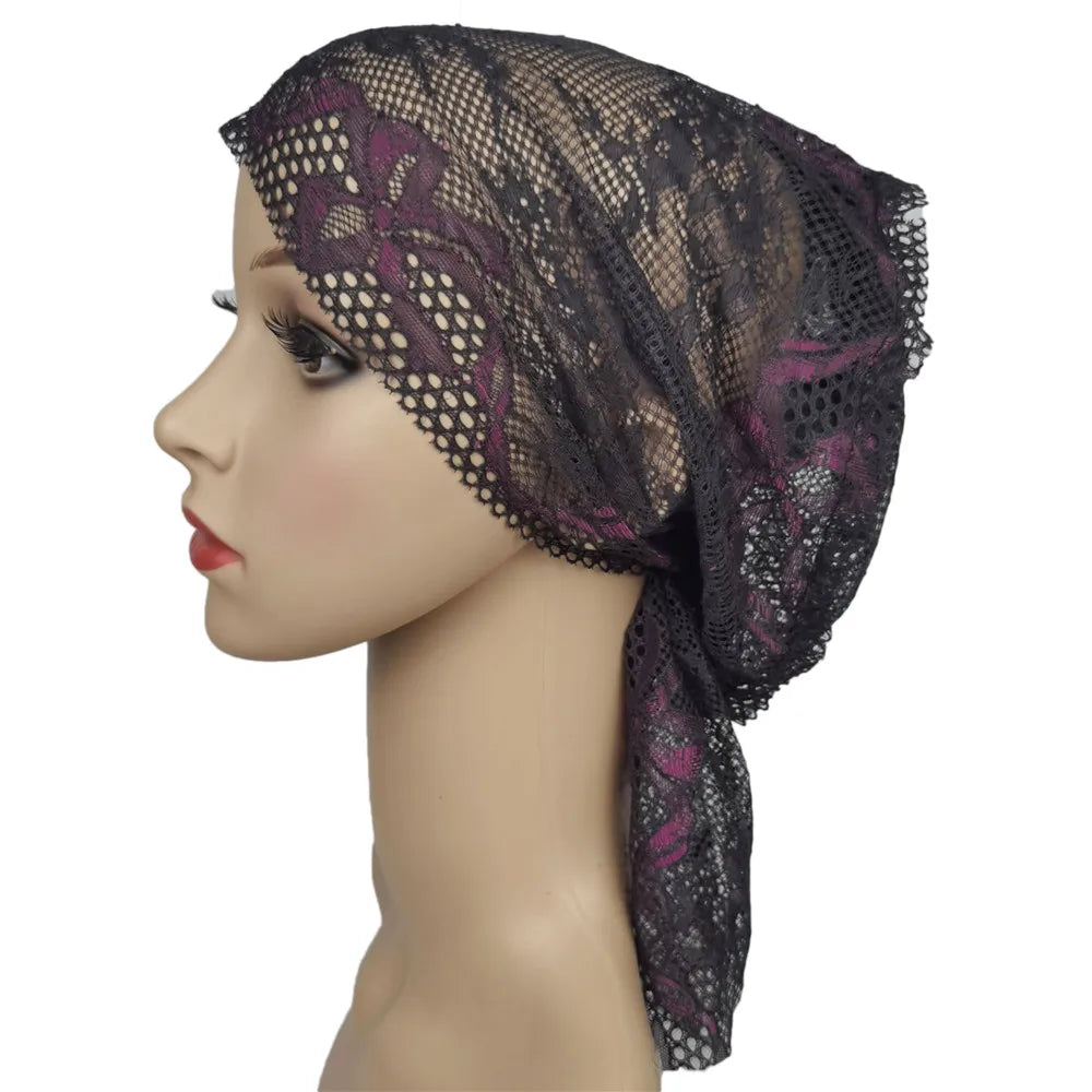 Muslim Women Head Scarf Lace Flower Underscarf Elastic Hijab  Cover Headwrap Chemo Cap Islam Headband Bonnet Turbante Mujer