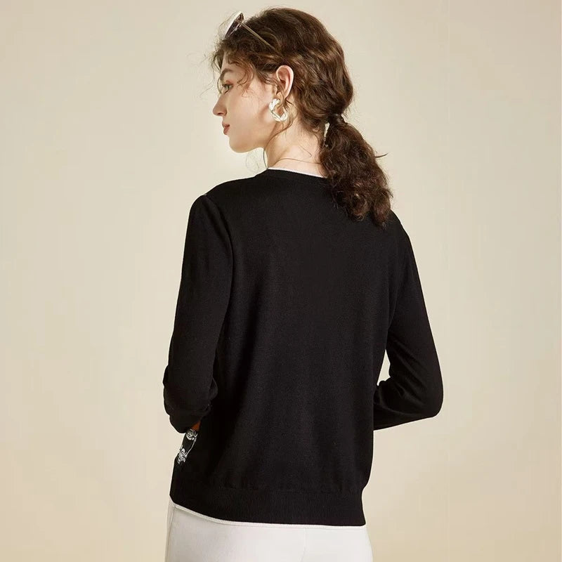 Spring and Autumn New Woven Wool Cardigan Women's V-neck.