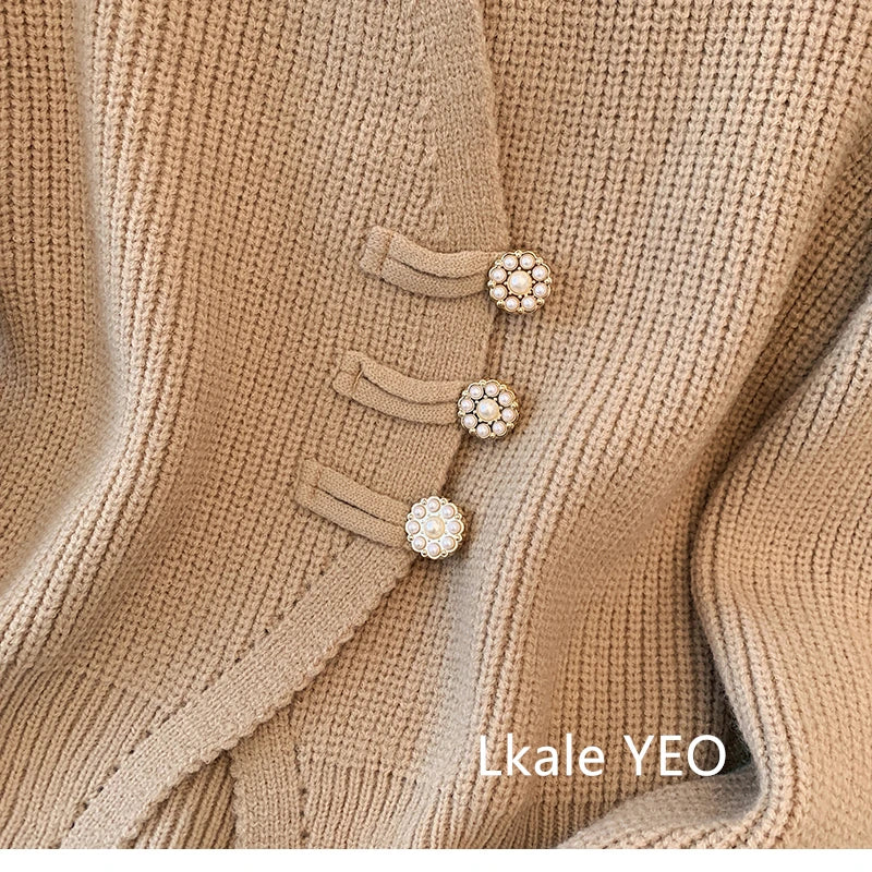 New 2025 Autumn Winter Design Splicing Slim Women Knitted Cardigan Sweater Jacket Fashion Fake Two Items Loose Ladies Top