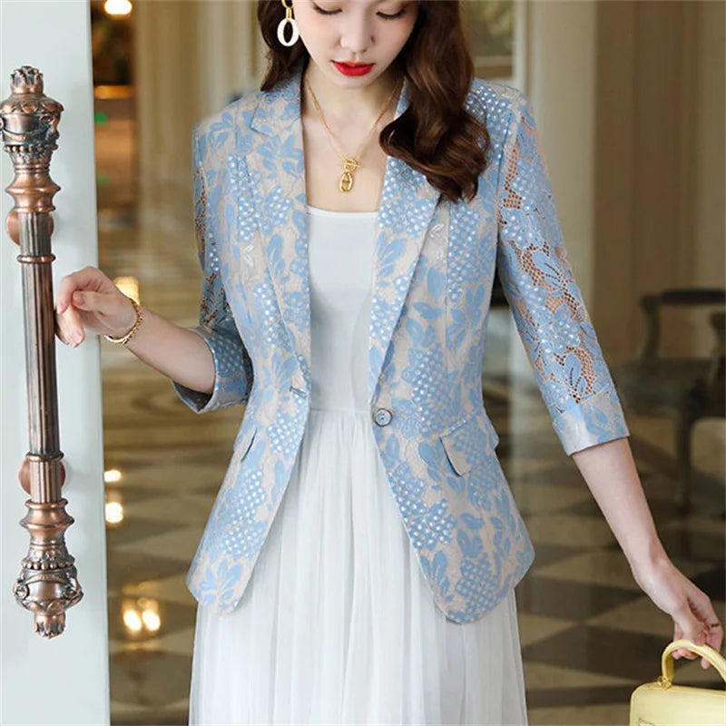 New Summer Thin Small Suit Jacket Lace Hollowed Blazer Lady.