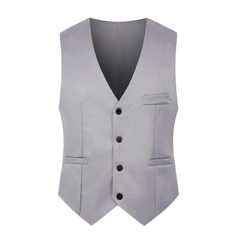 Formal Vest Sleeveless Pockets Single-Breasted Male .