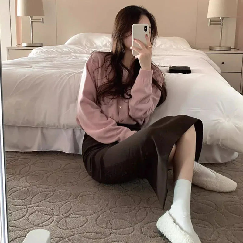 Women Cardigans Sweater  Autumn Winter O-Neck Long Sleeve.