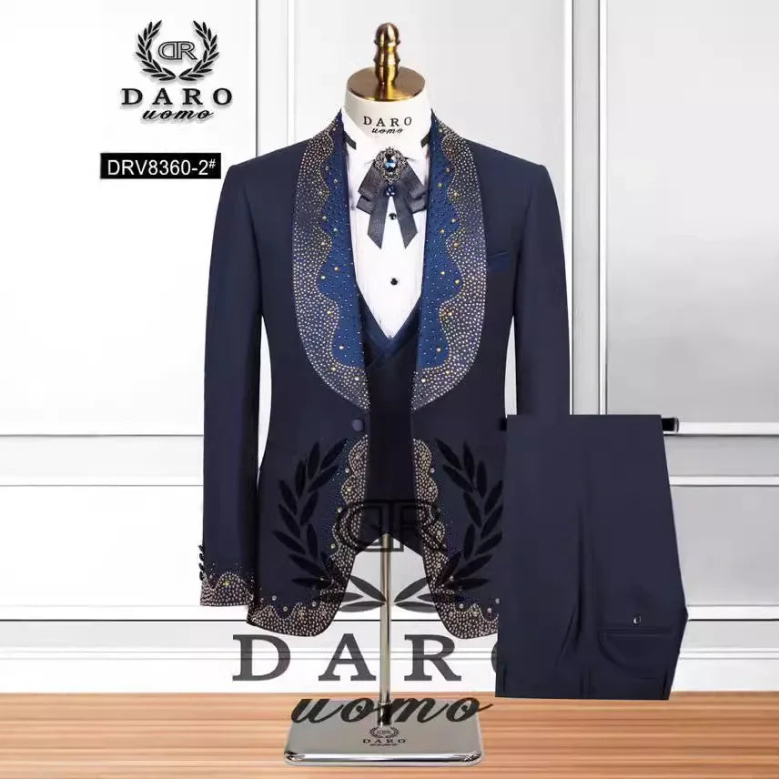 Elegant Groom Wedding Tuxedo Formal Prom Party Male Suit Slim (Blazer+Vest+Pants)