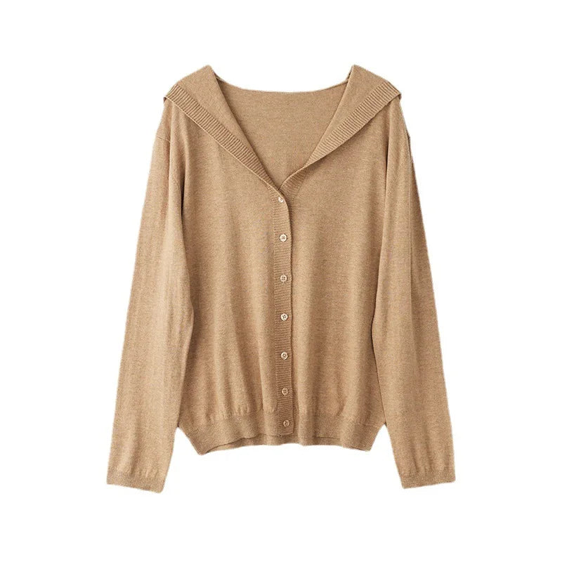 Birdtree 63.9% Silk Cashmere Blended Cardigan Hooded Loose Long Sleeve Knitted Coat Solid Casual Women's Top Autumn New T38533QM