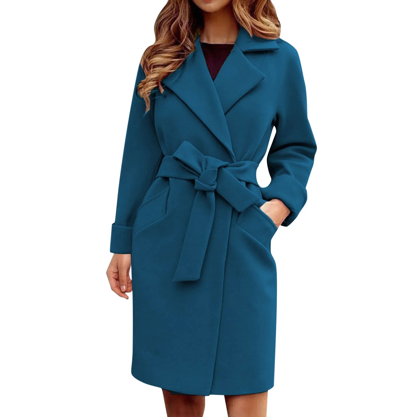 Women Hot Pink Trench Coat Casual Mid Long Overcoat.