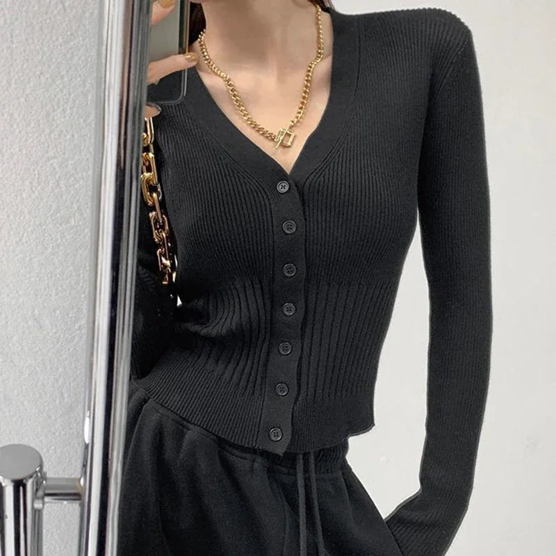 Rimocy Women's V Neck Cropped Cardigan Korean .