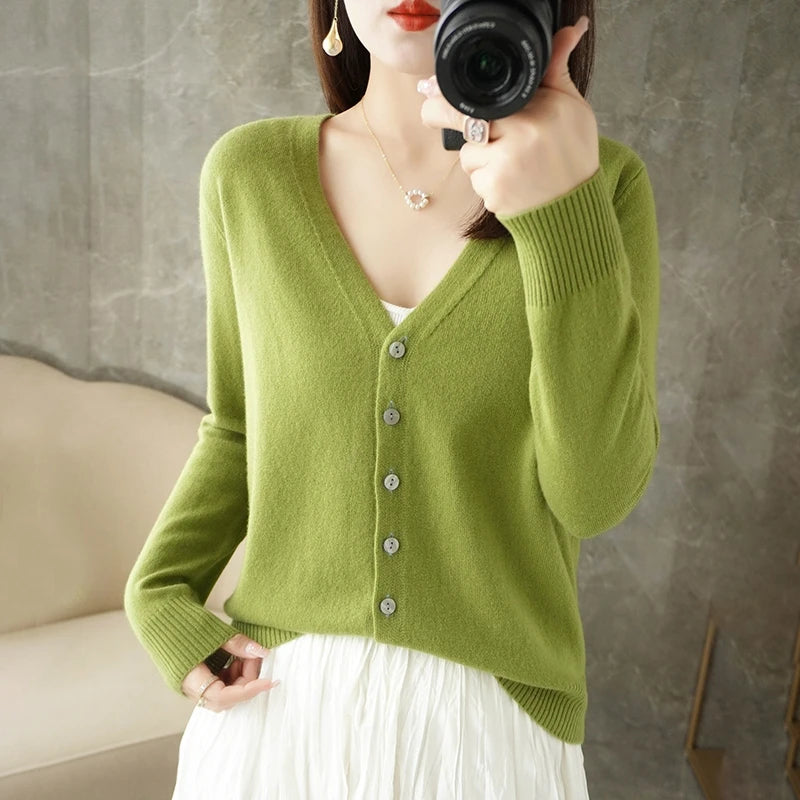 New V-Neck Temperament Small Fragrant Wind Women Loose Sweater .