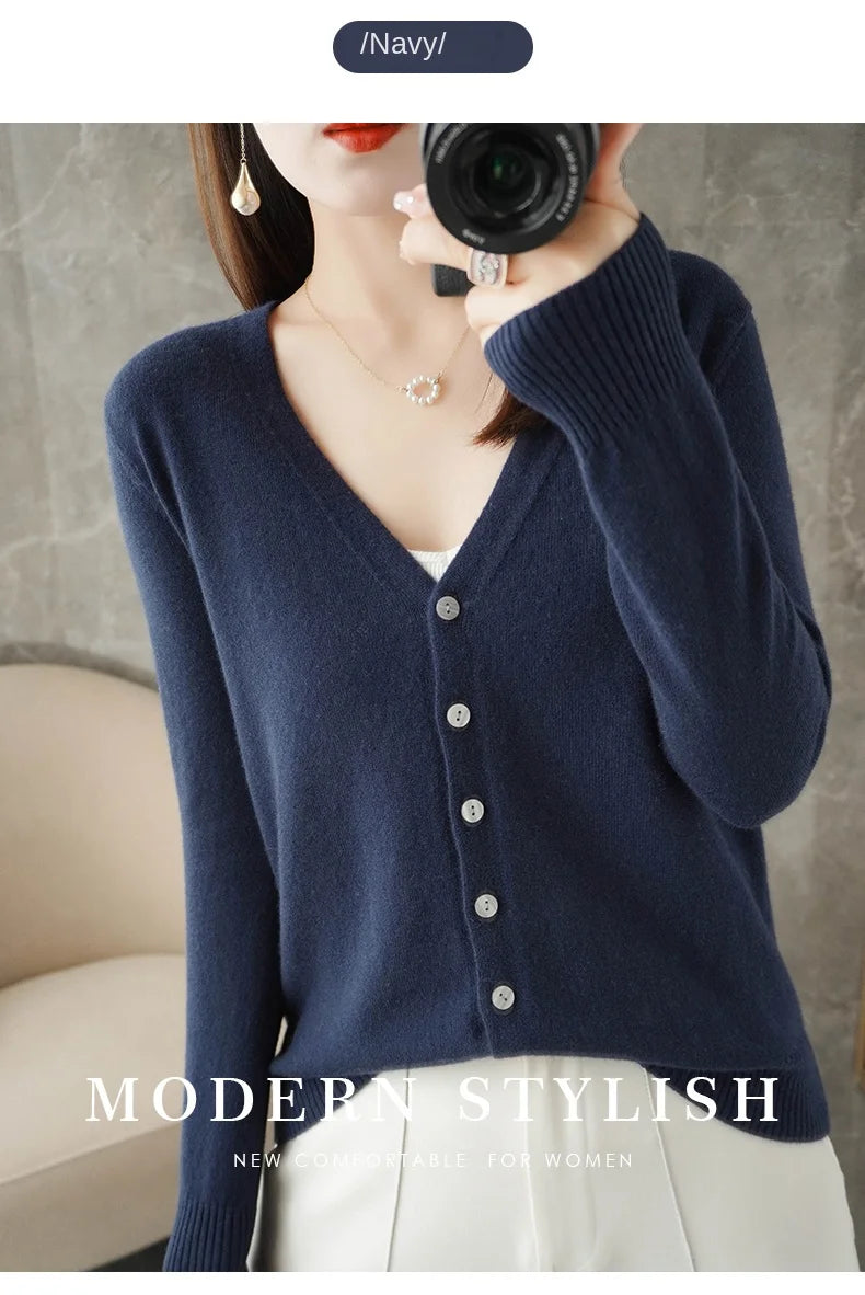 New V-Neck Temperament Small Fragrant Wind Women Loose Sweater .