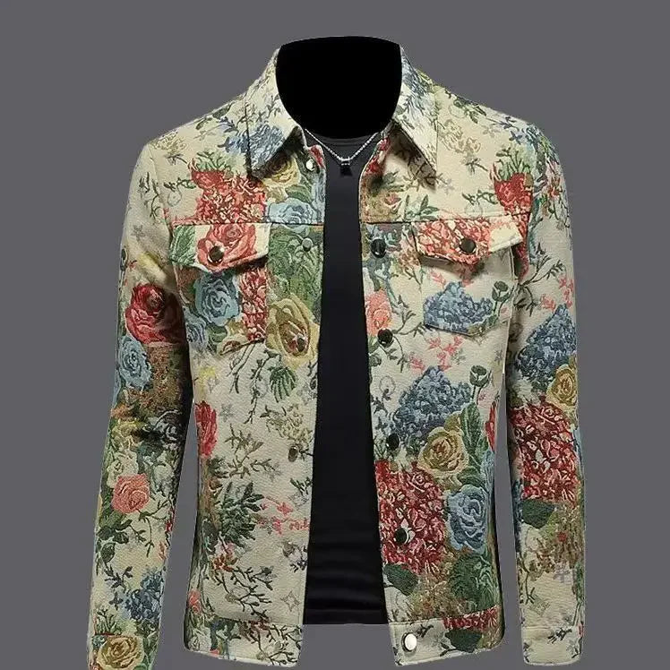 spring new arrival coat male high quality casual flower pattern jacket .