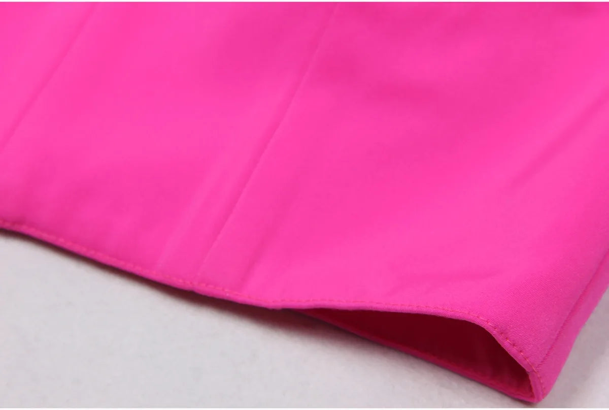 American  Fresh Fuchsia Color 3PCS Blazer Set with Bre Top and Pencil Pants .