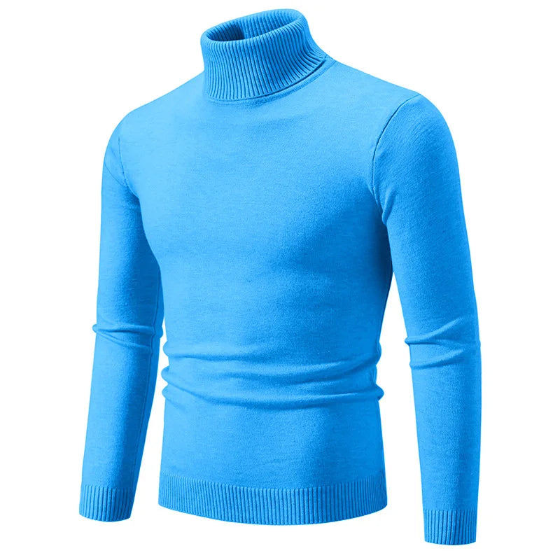 Men Pullovers Knitted Sweaters Turtleneck Solid Tops .