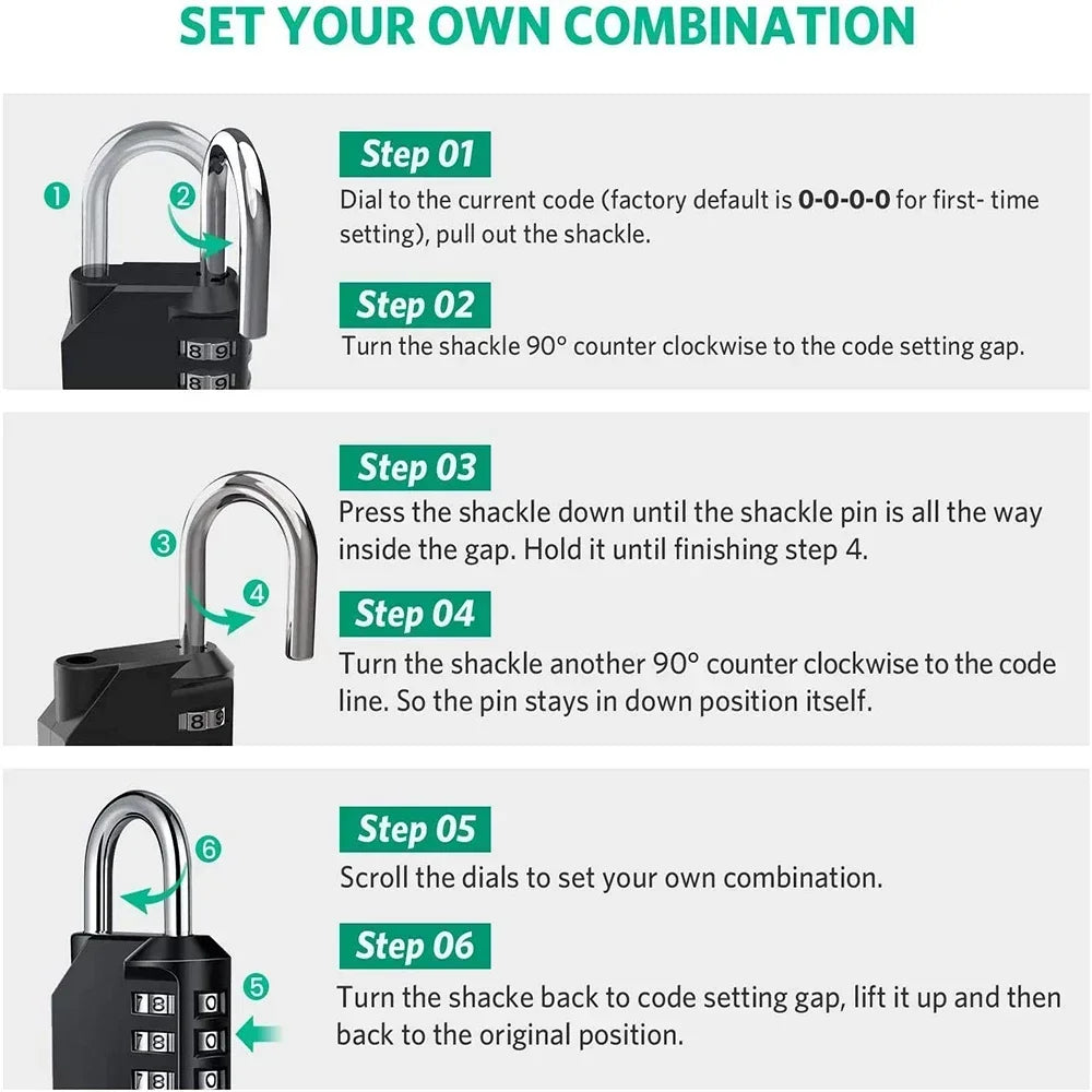2pcs Combination Lock Resettable 4 Digit Padlock Combination Waterproof.