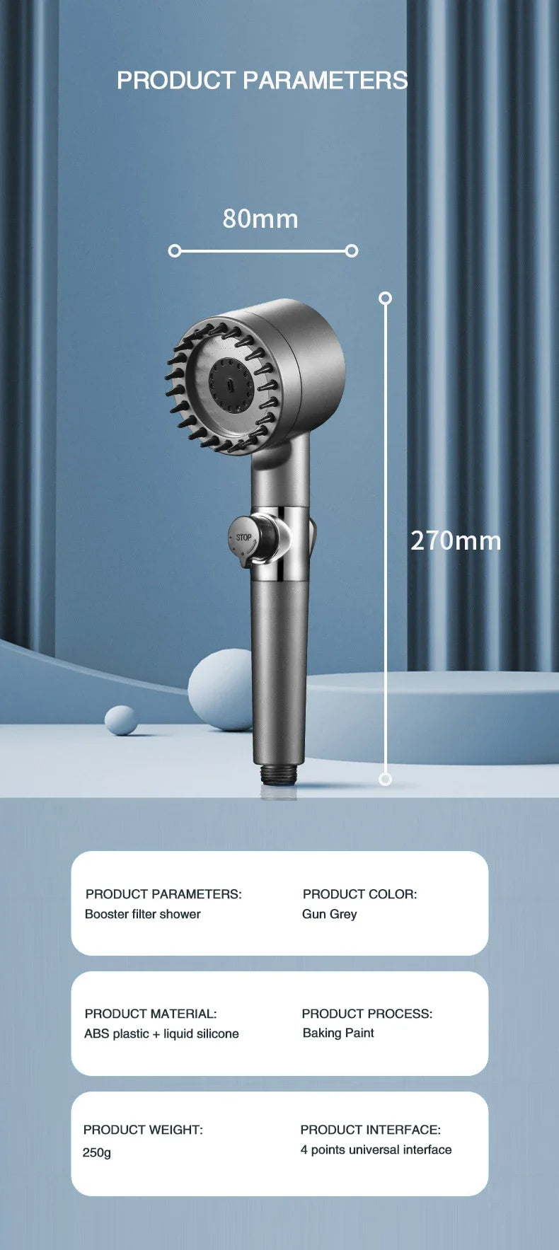 High Pressurized Filter Shower Head 3-mode Adjustable Spray with  Bathroom Accessories.