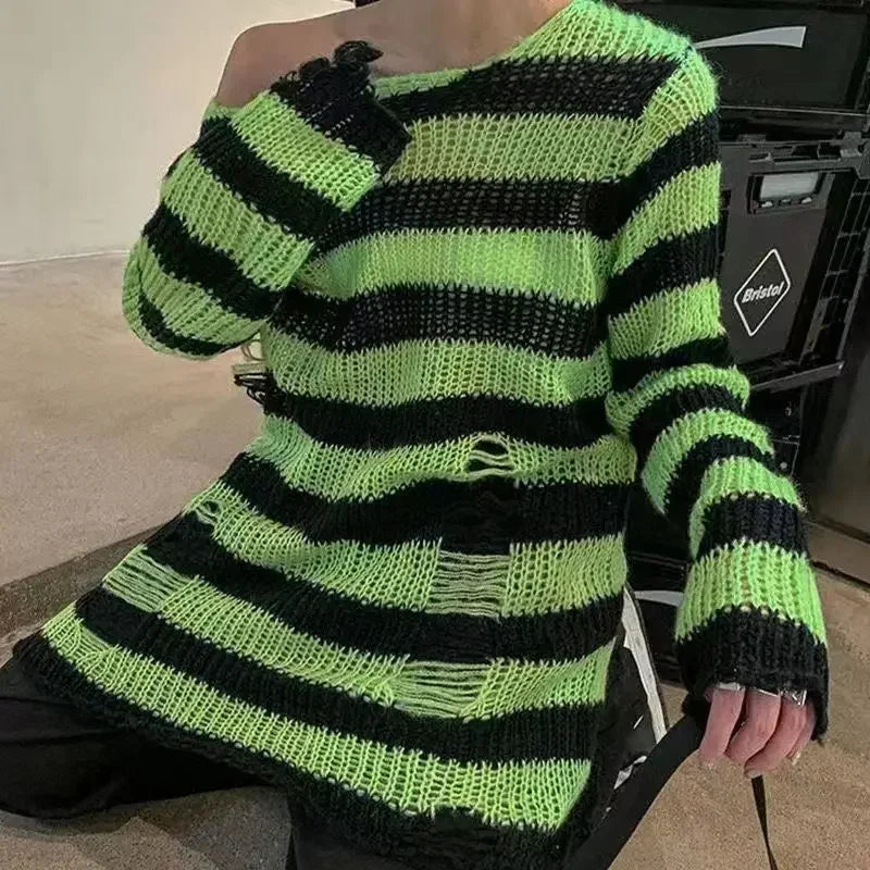 ZMZBCH Sexy Hollow Out Striped Long Sweaters .