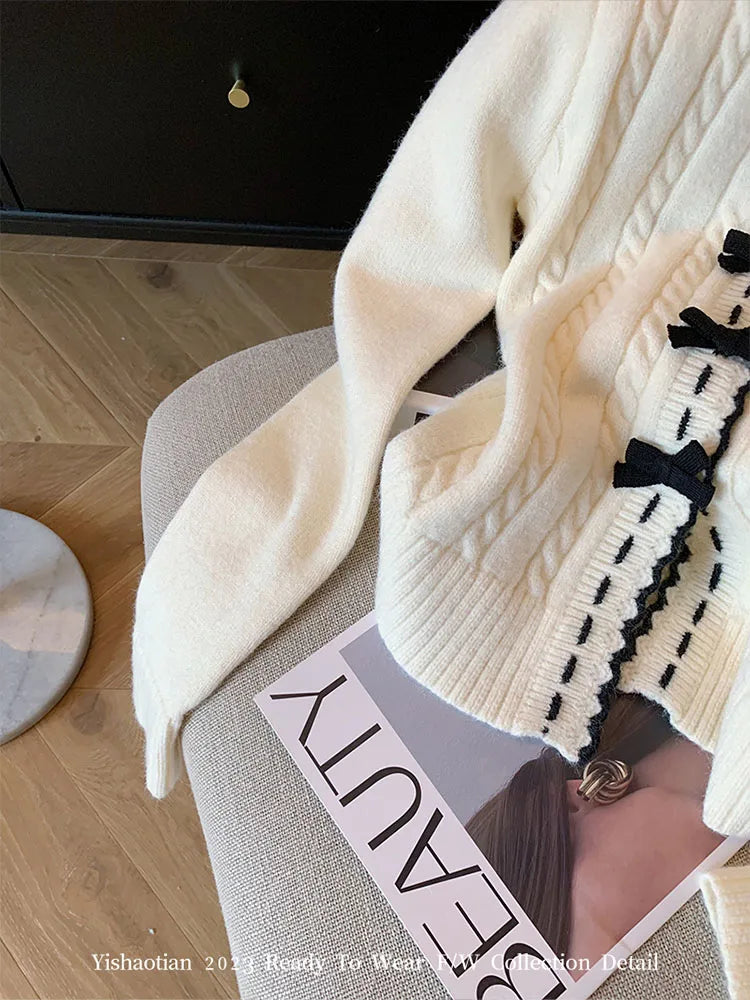 Elegant Knitted Cardigan Sweet Oversized Chic Sweater.