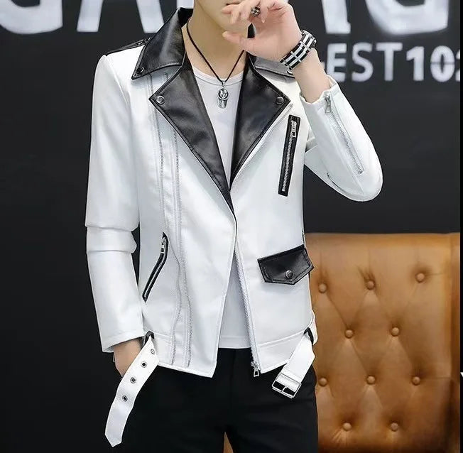 men's new handsome, new oblique zipper, casual color matching .