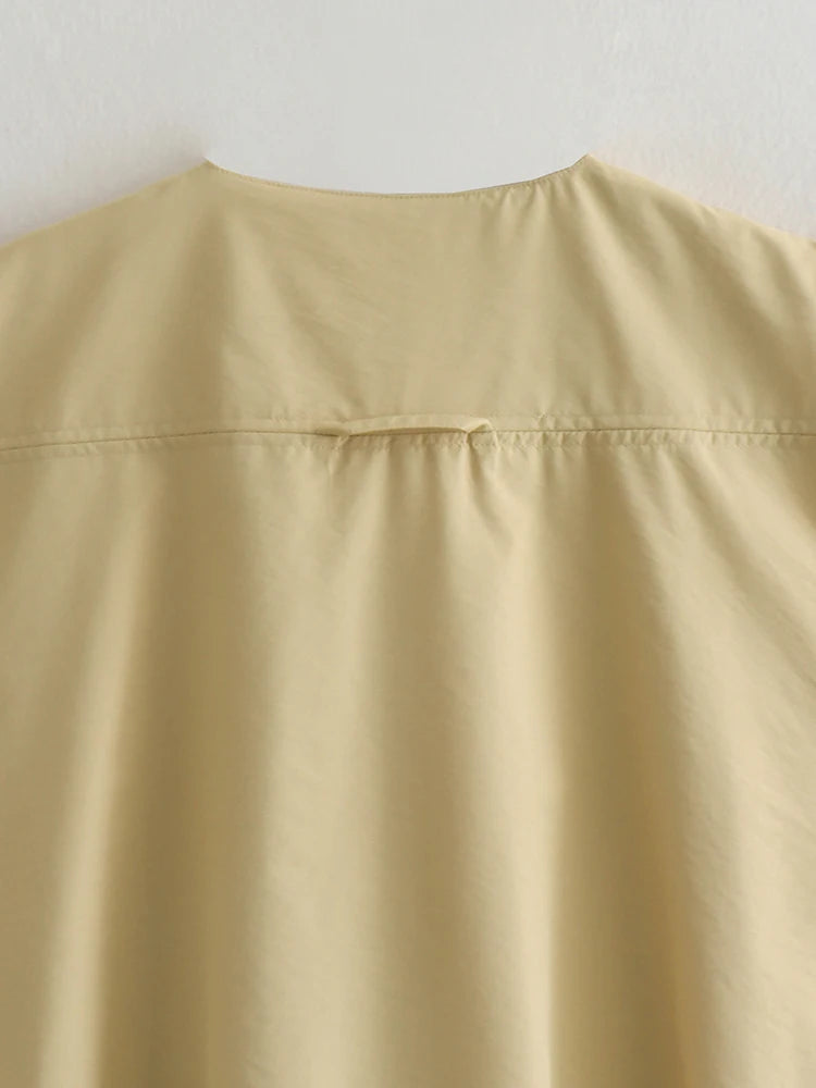 Women Yellow Pocket Irregular Big Size Casual Vest New V-collar.