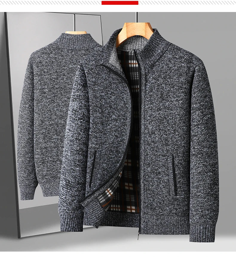 Men's Knitted Cardigan Jacket Autumn Winter Plush Sweater Men's.