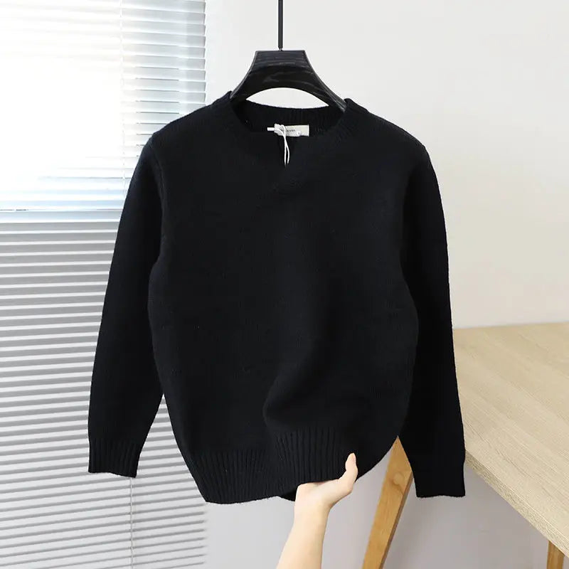 2023 Autumn and Winter Korean Edition Simple Solid Color Pullover Round Neck Soft and Versatile Popular Underlay Knitted Sweater