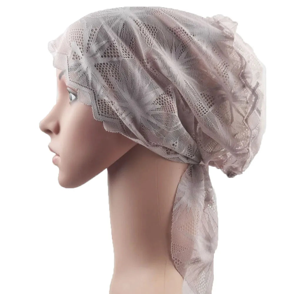 Muslim Women Head Scarf Lace Flower Underscarf Elastic Hijab  Cover Headwrap Chemo Cap Islam Headband Bonnet Turbante Mujer