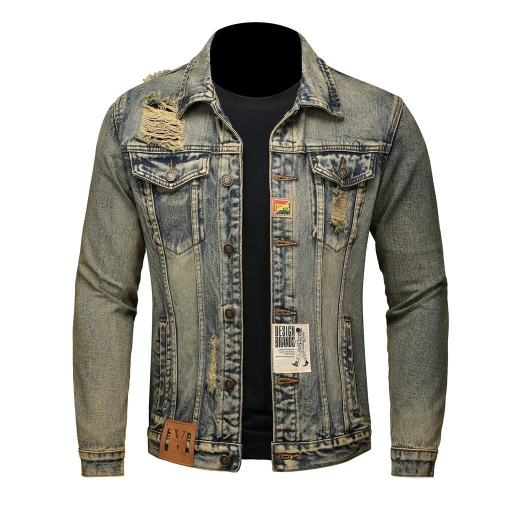 Men's Fashion Vintage Destroyed Jeans Jacket High Street.