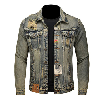 Men's Fashion Vintage Destroyed Jeans Jacket High Street.