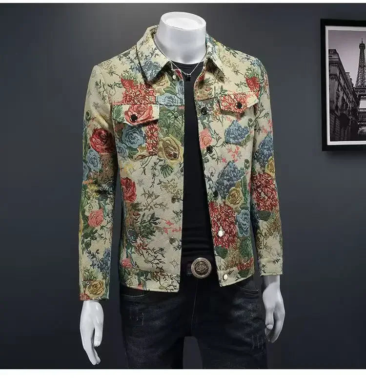 spring new arrival coat male high quality casual flower pattern jacket .