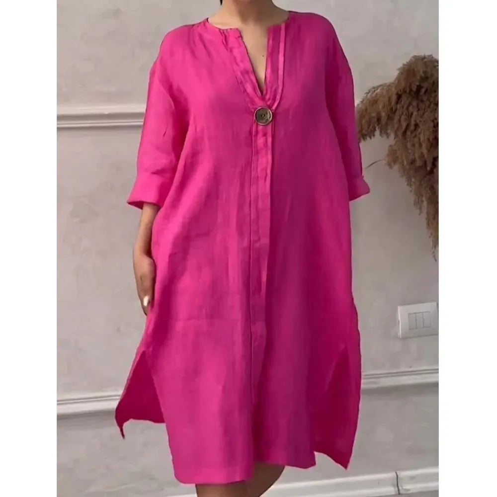 Loose V-neck Two Side Slit Pullover Dress Women's  Fahion./MH