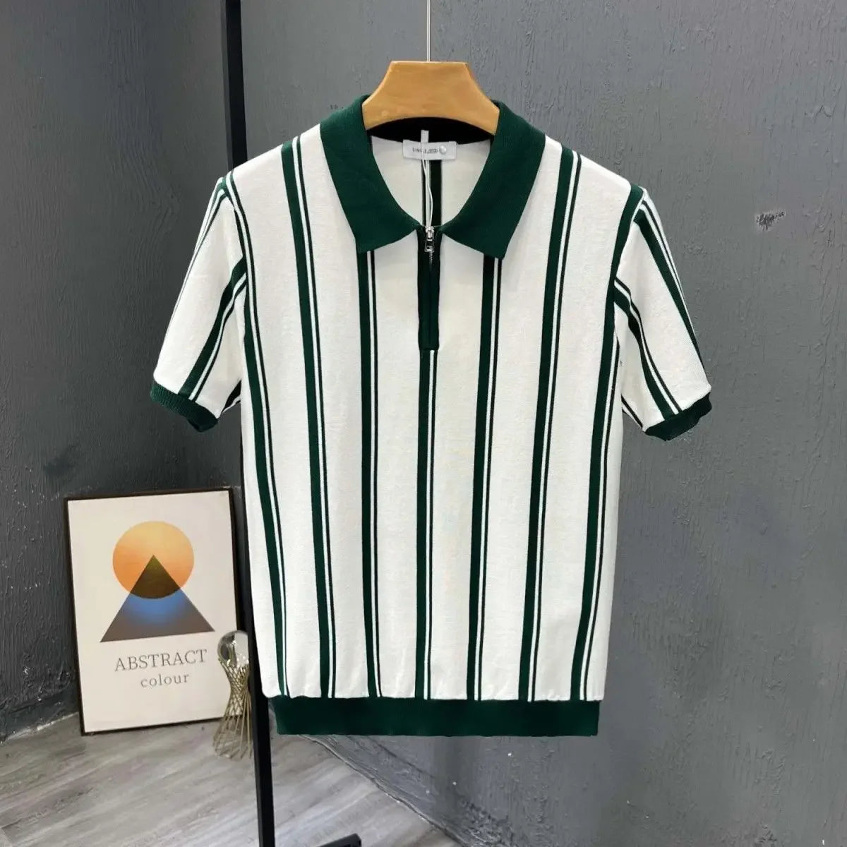 Men's Clothing Polo Shirt Summer Short Sleeve Korean Style Slim Fit Solid Color Casual Trendy Versatile Striped Casual