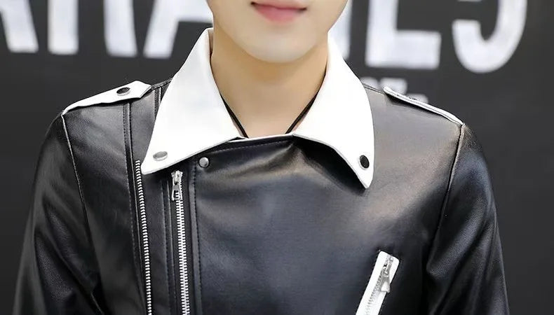 men's new handsome, new oblique zipper, casual color matching .