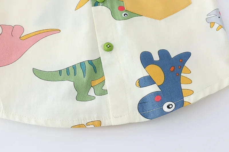 Children Print Dinosaur Shirts Denim Shorts 2Pcs/Set Kids Fashion .