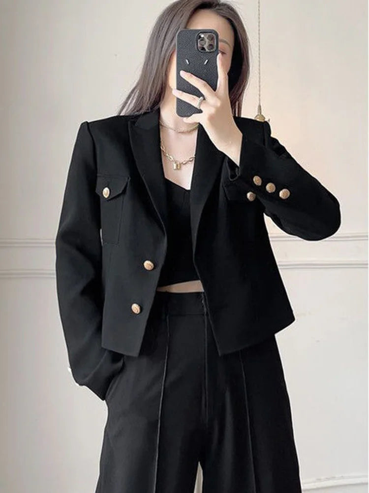 Zoki Casual Black Blazer Coats Women Fashion Slim Long Sleeve .