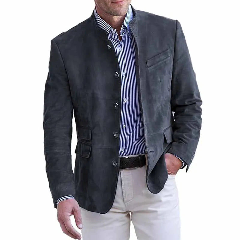 Men Blazers Solid Stand Collar Suits Single Breasted Blazer.