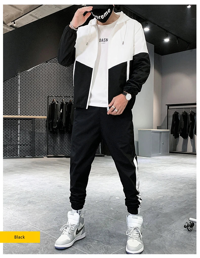 Spring Autumn Men Tracksuit Casual Set Mens Joggers Hooded Sportswear Jackets Pants 2 Piece Sets Hip Hop Running Sports Suit